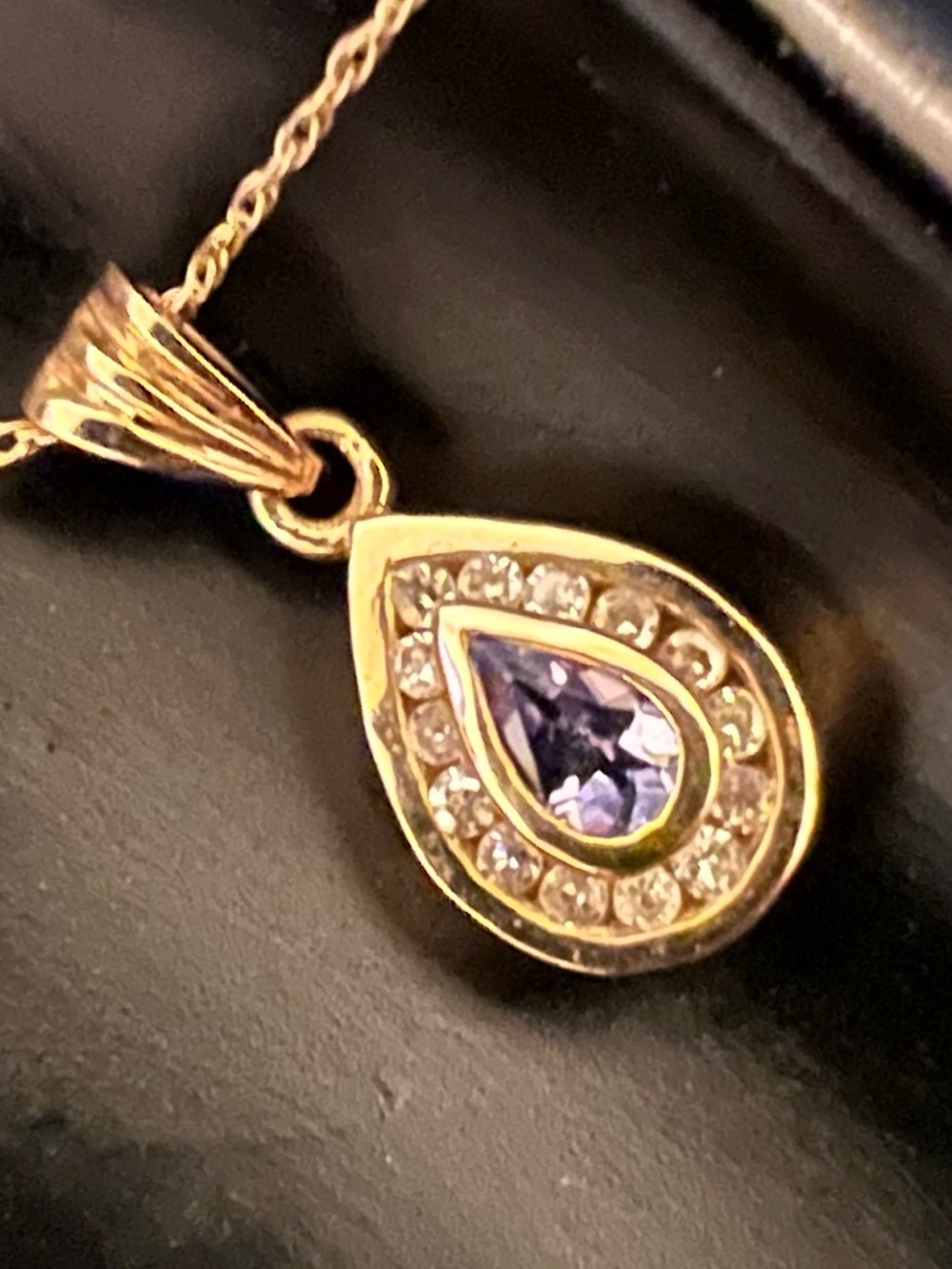 10K Gold Diamond & Tanzanite Teardrop Necklace